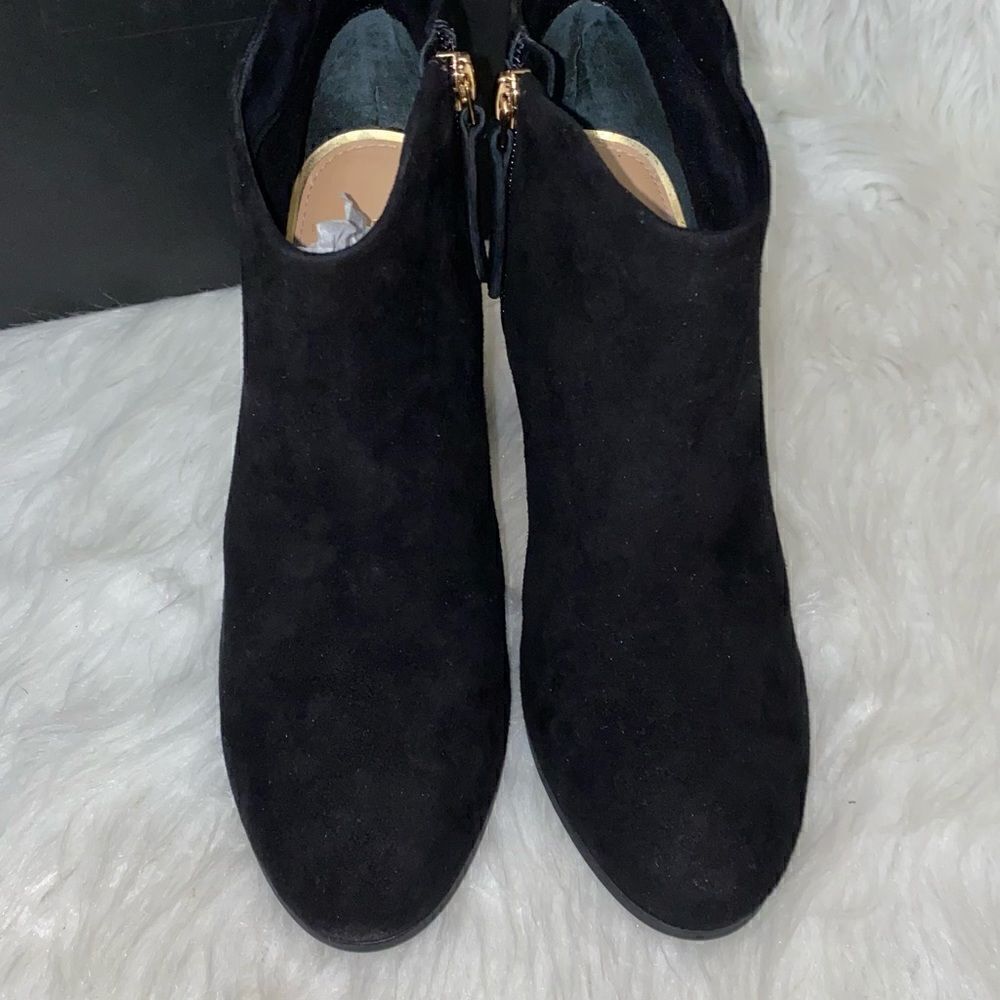 VC John Camuto Black True Suede Booties with Gold Trim - Picture 9 of 14